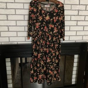 Black floral midi dress